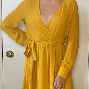 Formal Yellow Long Sleeve Maxi Dress